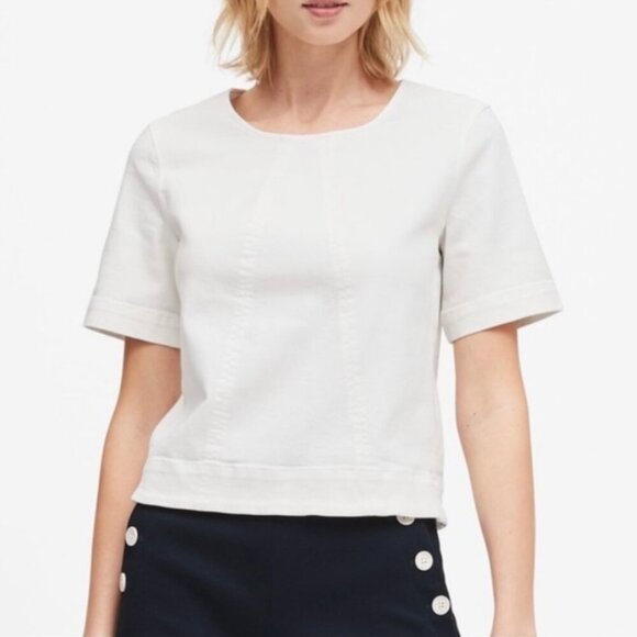 Banana Republic Tops - Banana Republic White Denim Short Sleeve Shirt Top Stretch Crew Medium M